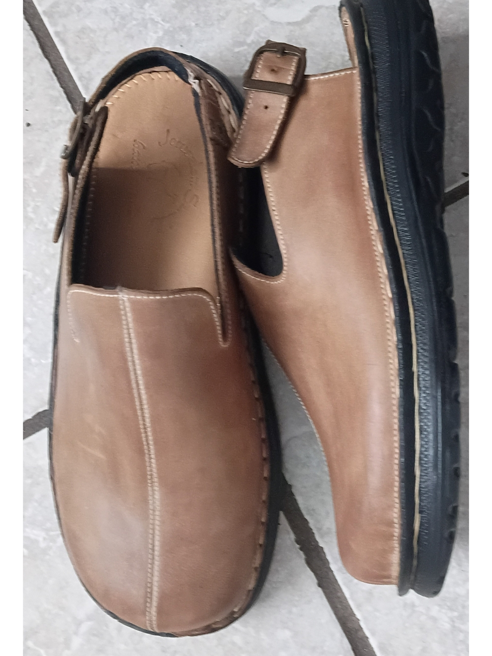 Jerusalem Sandals 13 Tan Real Leather Slingback Mule Buckle Clog Excellent